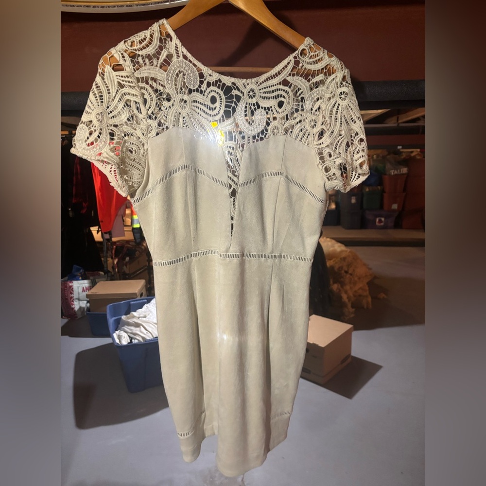 J.O.A. Cream Lace Yoke Sheath Dress